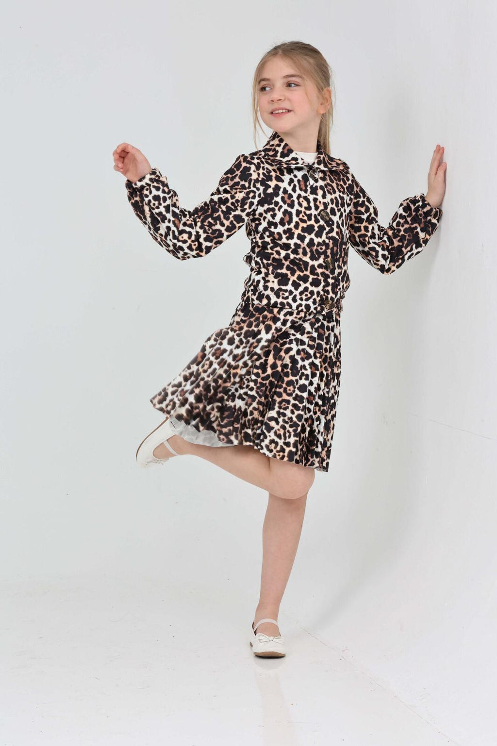TRENDT MODA  LEOPAR PİLİSELİ ETEK FİTLLİ BADİ CEKET ÜÇLÜ TAKIM